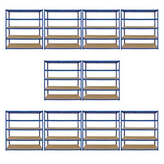 Steel Shelving Units 180cm - Blue Heavy Duty Set Of Ten Extra Wide T-Rax 160cm by Raven