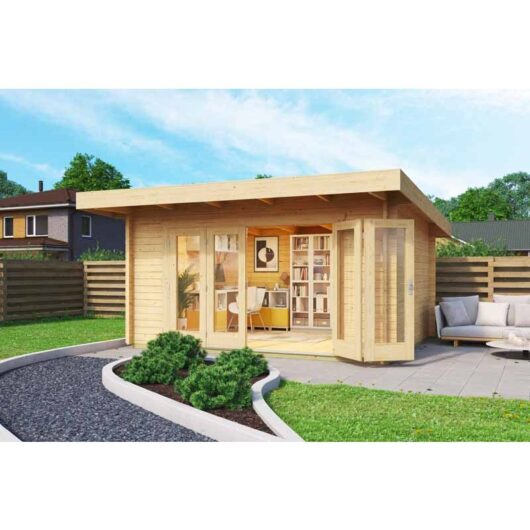 Sussex 1 + Bifold door 2600x1957-Log Cabin, Wooden Garden Room, Timber Summerhouse, Home Office - L450 x W410 x H239.4 cm