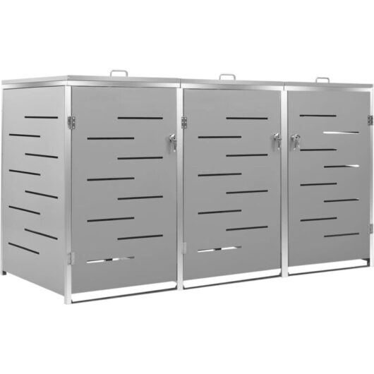 Triple Wheelie Bin Shed 207x77.5x112.5 cm Stainless Steel vidaXL