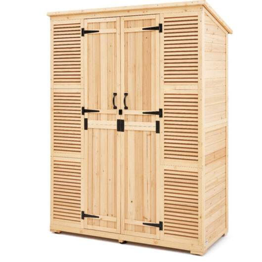 VEVOR Outdoor Storage Shed, Oversize Wooden Outside Storage Cabinet with Waterproof Roof and Metal Frame, Double Lockable Doors Garden Tool Shed