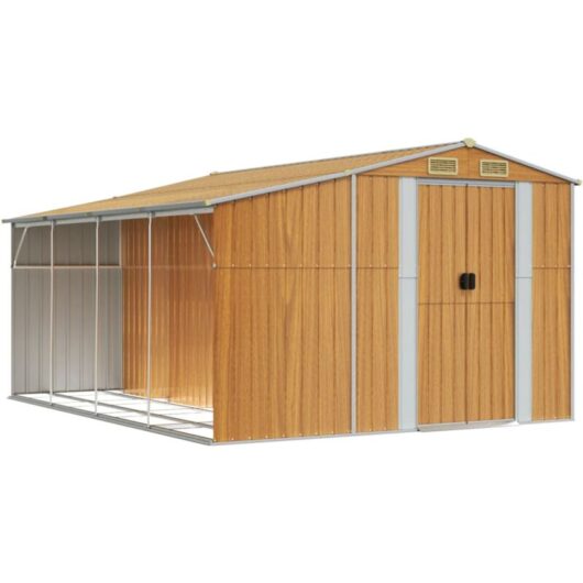 vidaXL Garden Shed Light Brown 277x365.5x179 cm Galvanised Steel